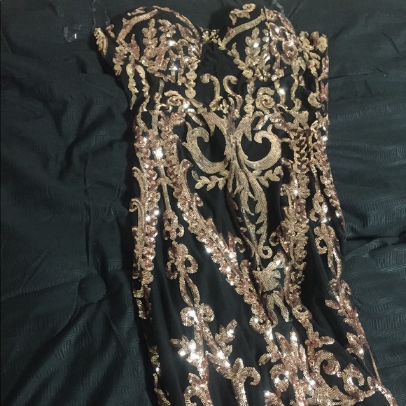 Black and Gold Sequin Strapless Gown - Picture 1 of 3